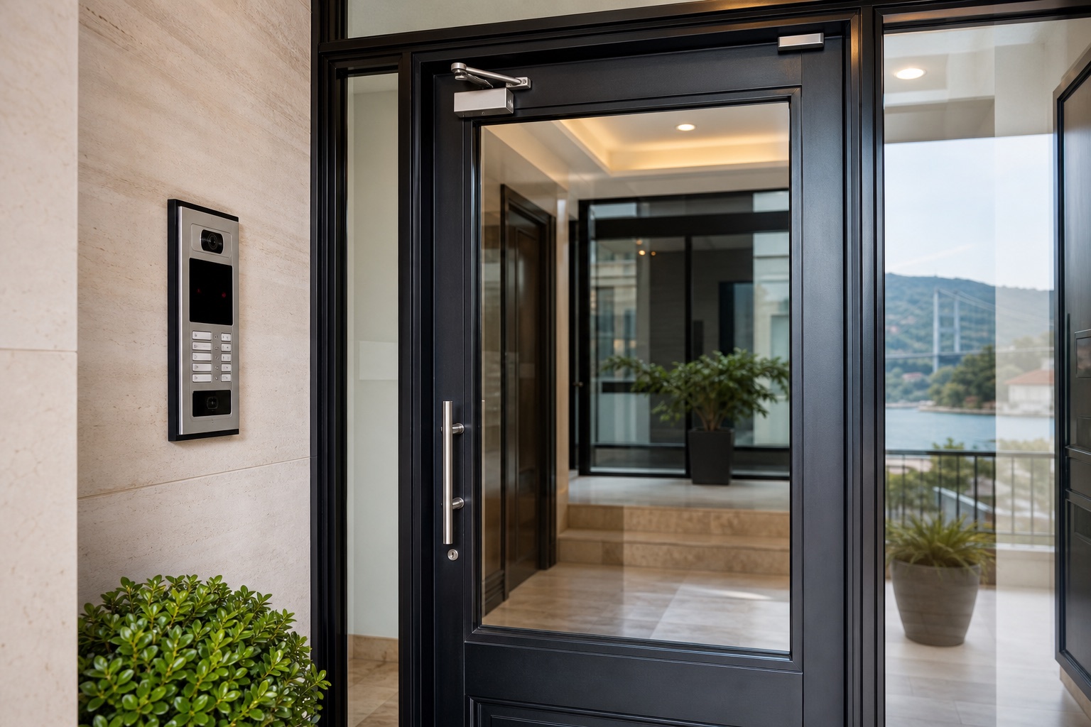Göksu Anadolu Hisarı apartman giriş kapısı interkom ve kapı hidroliği güvenliği